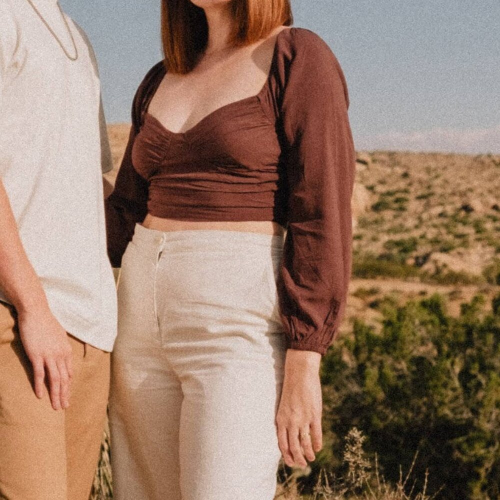 Cropped Long Sleeve Top, Pacsun, Brown, Elastic sleeves